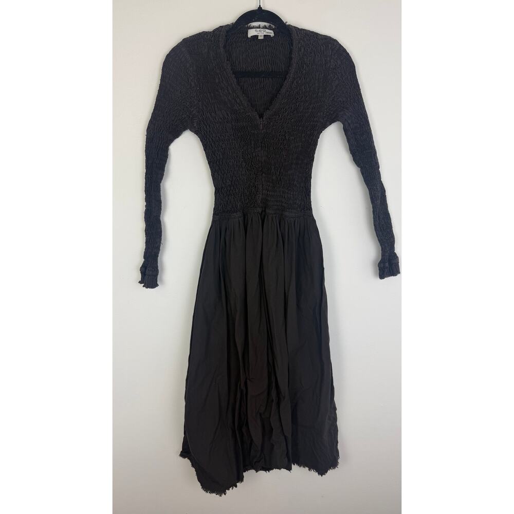 Sea New York Womens Casey Long Sleeve Raw Hem Fit & Flare Black Midi Dress 2 - Picture 2 of 11